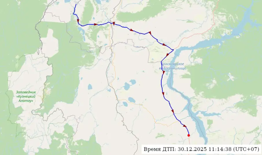 Трек движения до ДТП